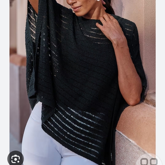 J. Jill Sweaters - Open Stitch J.Jill Poncho Cape Black Women's Sweater Cover Up One Size NWT BOHO